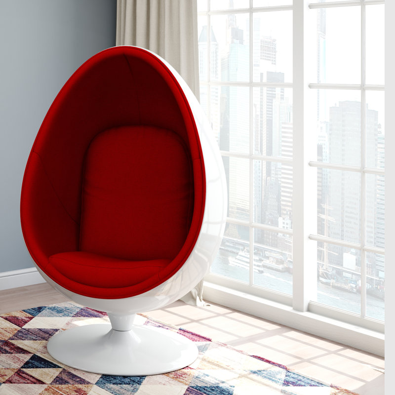 Chaise de patio pivotante avec coussins, Polyester rouge / laine cachemire, Blanc