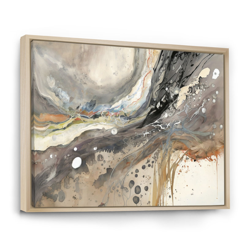 Subtile sérénité, gris, aquarelle, vagues, H 12 po x l 20 po x P 1 po, Cadre naturel flottant