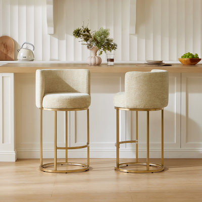 Tabouret de bar rotin en velours moderne avec repose-pieds, mousse haute résilience et base en métal à 360 °