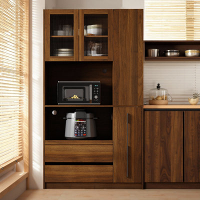 70.87" Tall Kitchen Pantry Cabinet with Glass Door,2 Drawers and Pull-Out Storage - Freestanding Microwave Stand