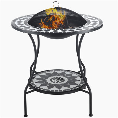 Outdoor Fire Pit Dining Table, 3-In-1 Round Wood Burning Fire Pit Bowl