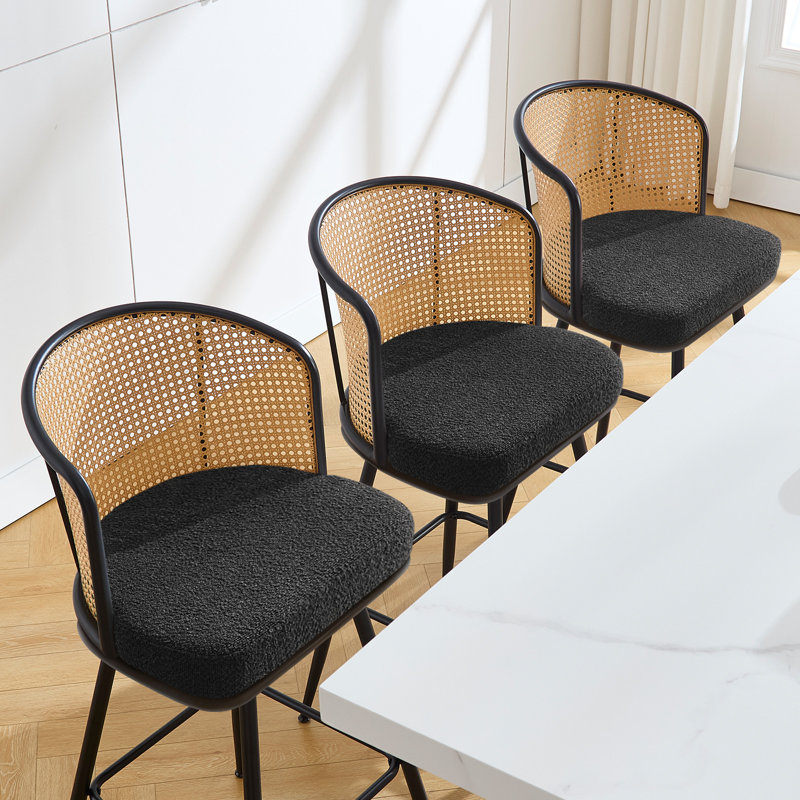 Tabouret de bar et de comptoir rembourré Cane, Blanc, Tabouret de bar (siège d'une hauteur de 29 po), 3