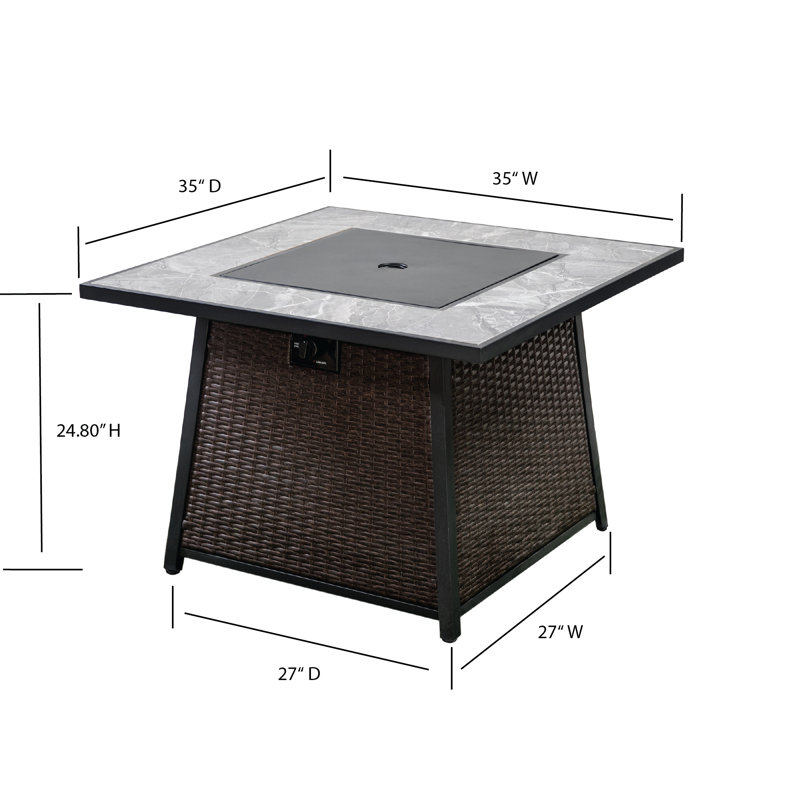 Bronze Wicker and Stone 38" Square Gas Fire Pit Table