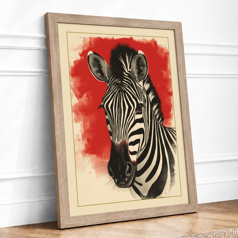 Zebra Head Study Modern - Framed Print, Oak, A4 - 29.7 x 21.0 cm