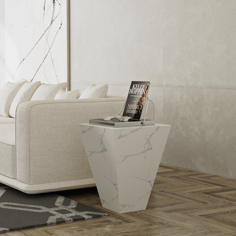 Douane Stone Top End Table, White