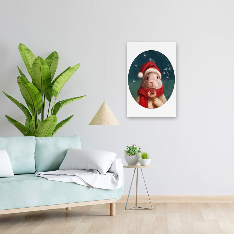 Souhait hivernal - enfants, animaux, lapins, art hivernal, H 24 po x l 16 po