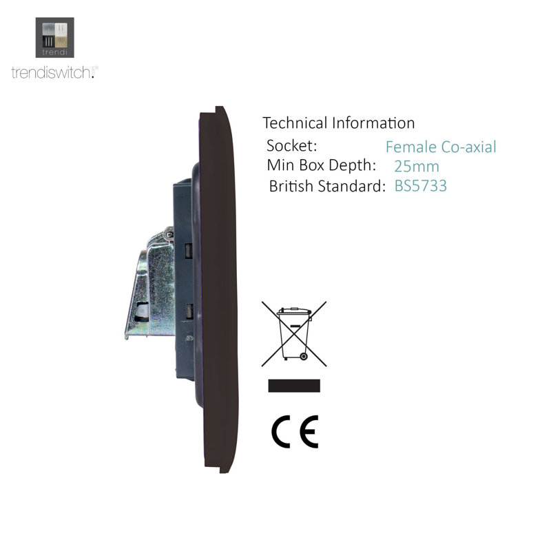 Trendi Switch 1 Gang Female Co-Axial Television Socket, Dark Brown