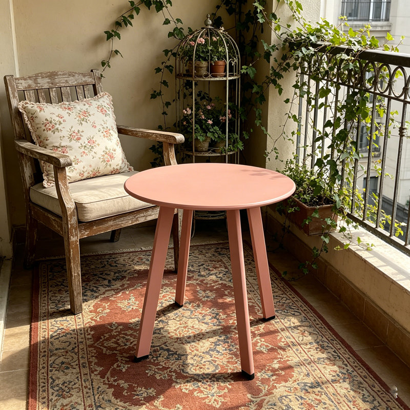 Modern Round Side Table, Small Accent End Table With 4 Angled Legs, Compact Coffee Table For Living Room, Bedroom, Balcony, Patio, Pink