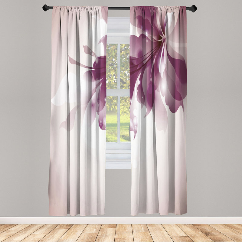 Microfiber Floral Semi-Sheer Rod Pocket Curtain Panels, 28" W x 95" L, Light Pink/White