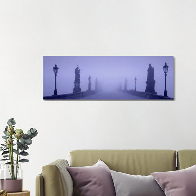 Thick Fog over Charles Bridge, Prague, Czech Republic 1 Piece Wrapped Canvas Panoramic Wall Art