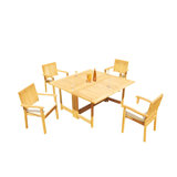 8 Seats 9 Pcs Grade-A Teak Wood Dining Set: 60" Square Rectangle Butterfly Table And 8 Leveb Stacking Arm Chairs