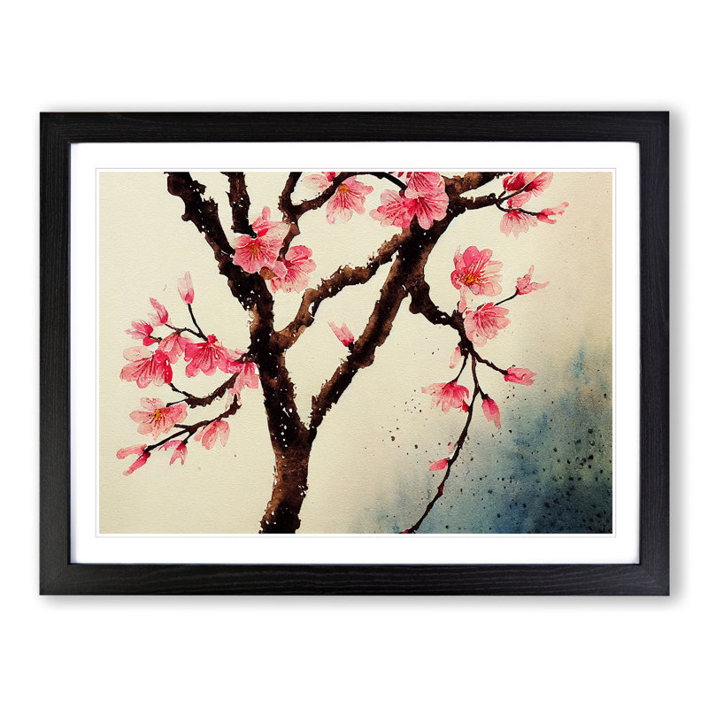 Cherry Blossom Watercolour Flowers Vol.3 - Framed Print, Black Framed, 46cm H x 64cm W x 2cm D