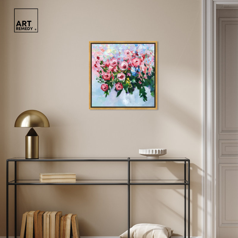 Sweetest Pink Floral Canvas Art with Gold Frame, 12" x 12"