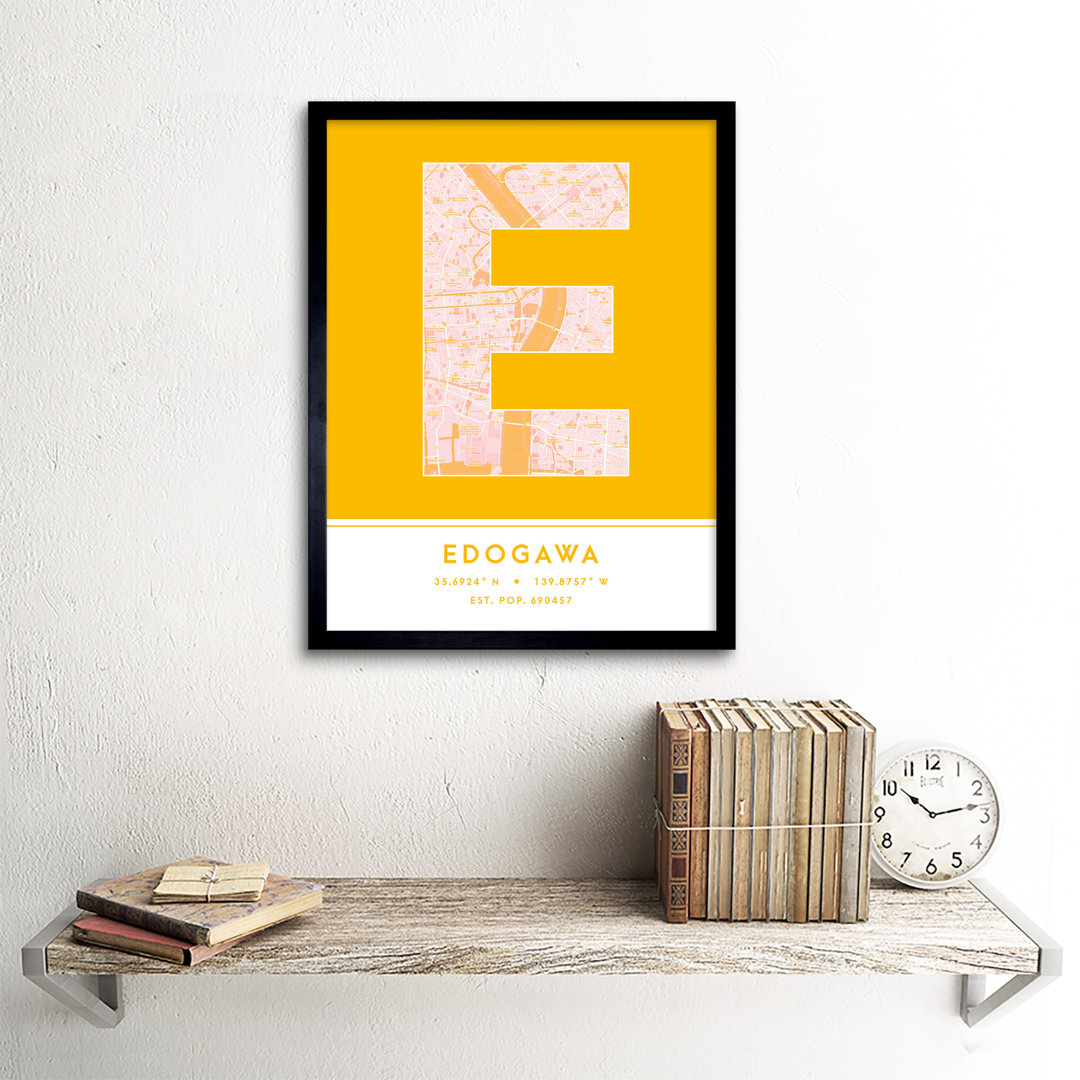 Edogawa City Map Edogawa Yellow - Single Picture Frame Typography