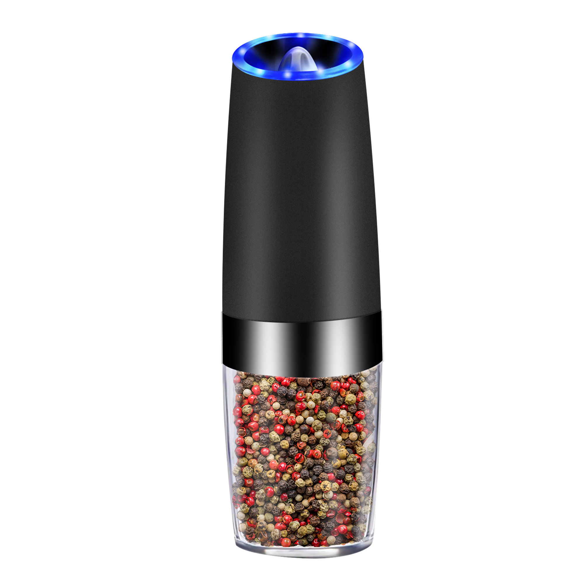 Gravity Electric Salt Pepper Grinder - Automatic Battery Powered,  Adjustable Coarseness, Blue LED Light, Great Mother's Day
