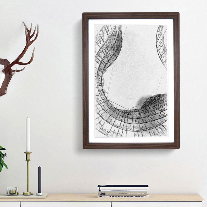 Sketching the Architecture Vol.8 - Picture Frame Drawing Print, 65cm H x 48cm W x 2cm D, Walnut Framed