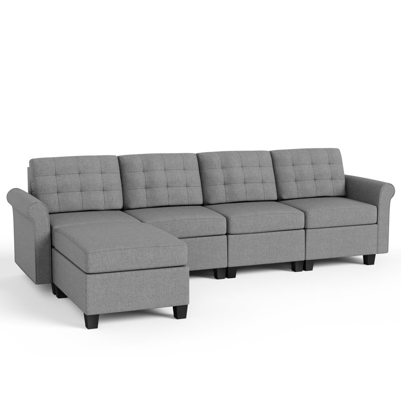 5 - Piece Upholstered Sectional Sofa With With Under Seat Storage, Azeema Gray Chenille