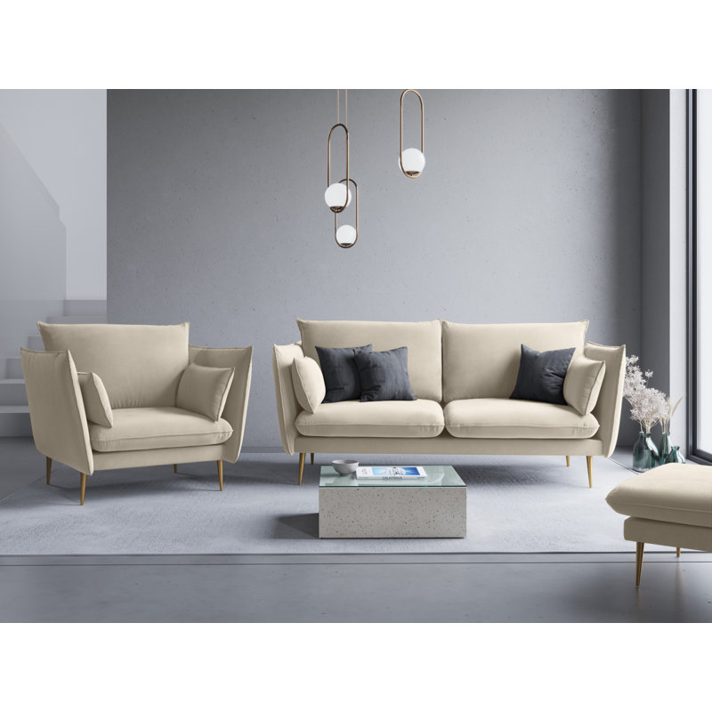 Adoraim 4 Seater Polyester Sofa, Gold, Beige, 200cm 