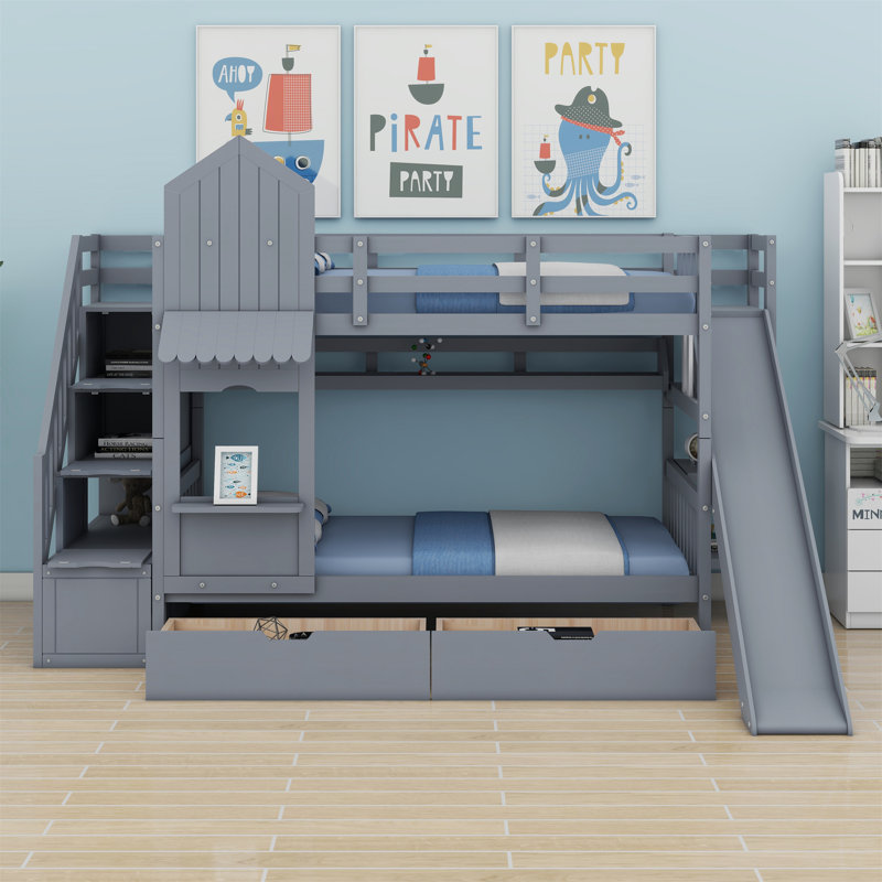 Colliers Kids Bunk Bed with Drawers, Gray, Twin