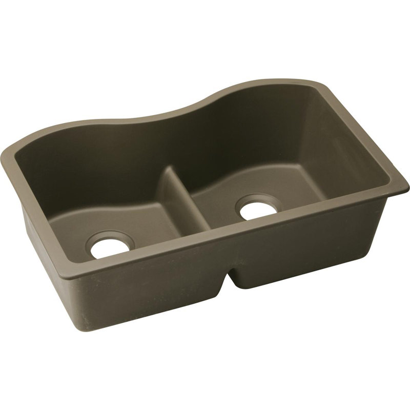 Évier de cuisine à double cuve encastrable 33 po x 20 po x 9 1/2 po Quartz Classic, Moka