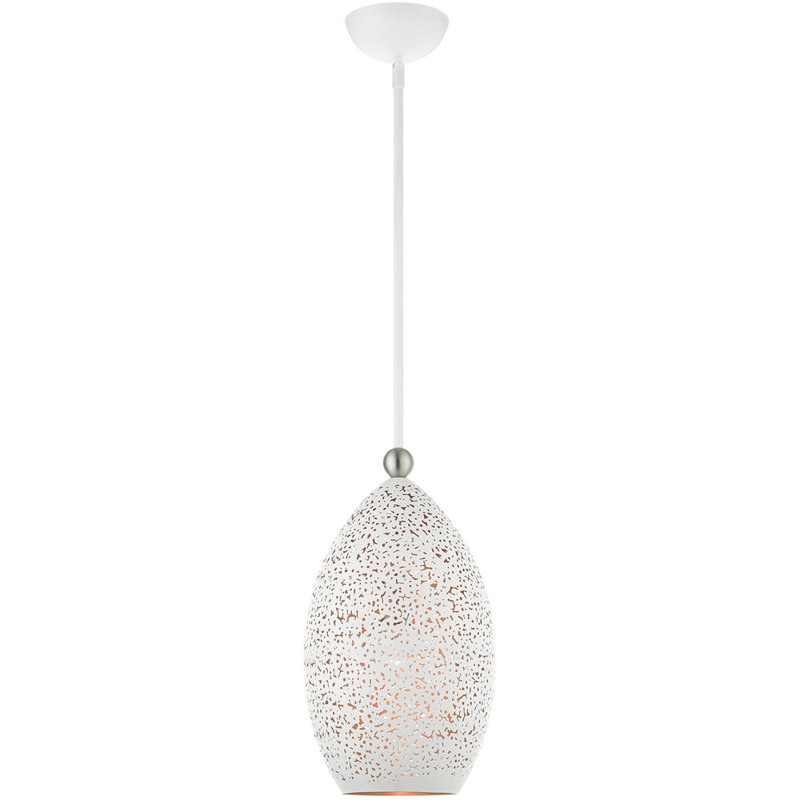 Contemporary Mini Globe Pendant Light in White and Gold with Brushed Nickel Accents