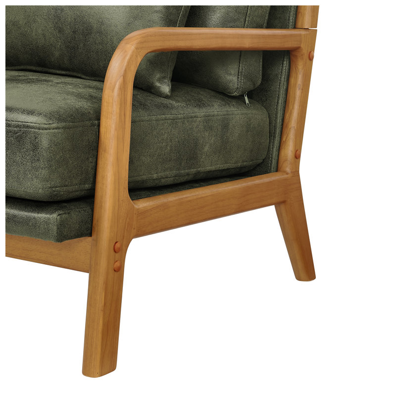 Méridienne en bois vert olive Mid-Century avec coussin en mousse