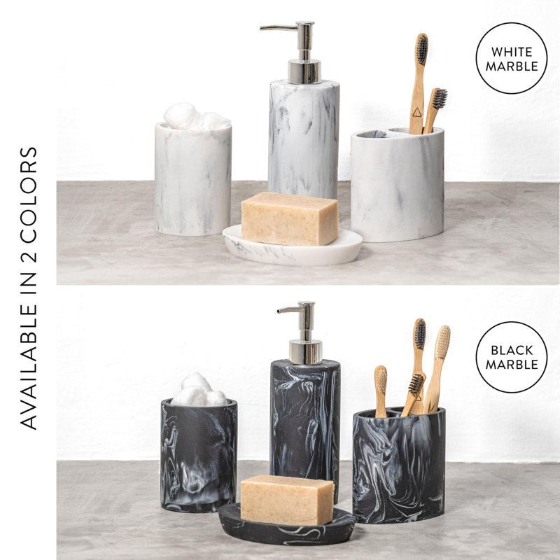 Ensembles d'accessoires de salle de bain, ensemble complet de meuble-lavabo pour salle de bain 4 pièces avec ensemble d'aspect marbre, comprend distributeur de lotion, pompe à savon, gobelet, porte-brosse à dents et plateau
