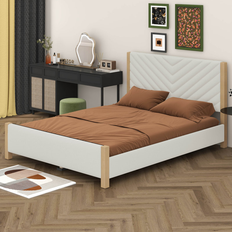 Base de lit tapissier moderne Mid-Century, Beige