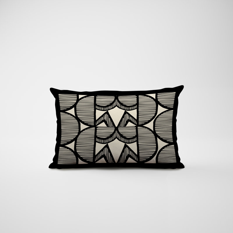 Polyester/Polyester Blend Lumbar Rectangular Indoor/Outdoor Pillow Cover & Insert, Black
