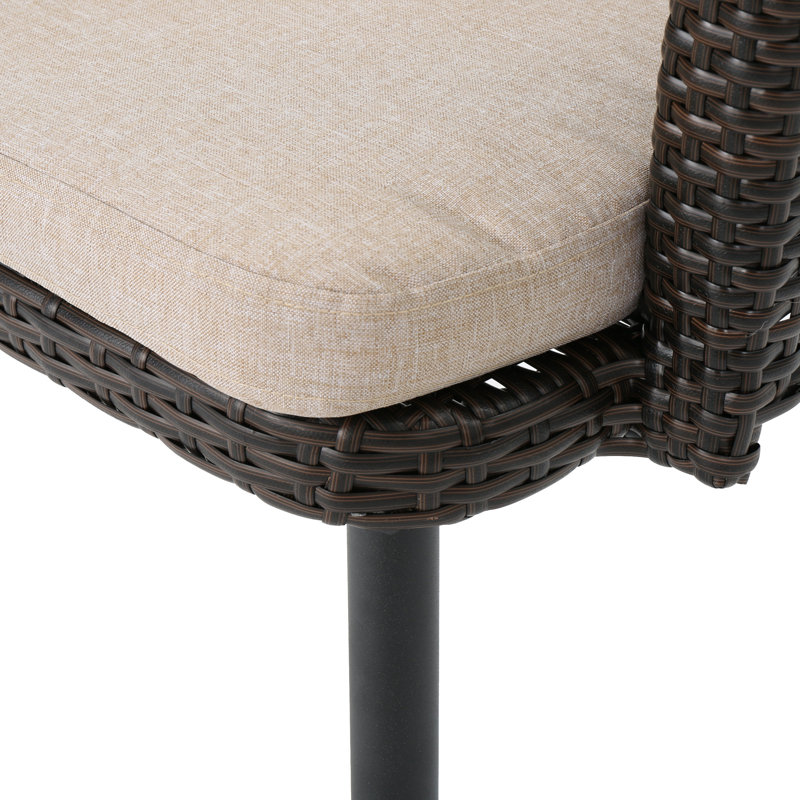 Hiro Wicker Premium All-Weather Wicker Outdoor Dining Armchair with Cushion, Brown