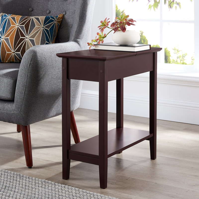 Ilithia Nightstand with Flip Top Storage & Open Shelf, Slim Bedside Table for Small Spaces, Modern Narrow End Table for Bedroom or Living Room, Space-Saving Sofa Side Table Organizer