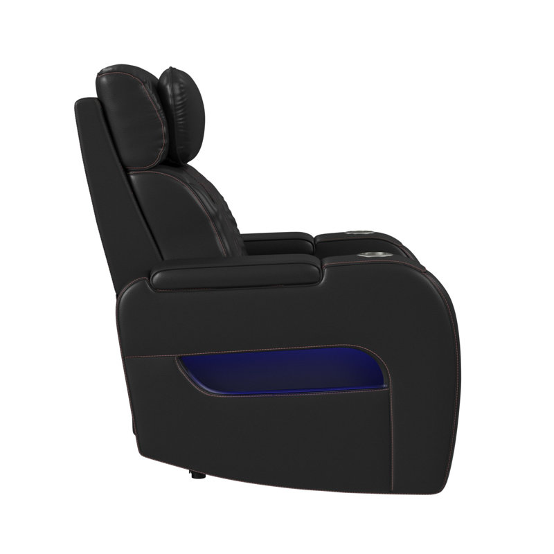 Robillard P3 Recliner with LED and wireless charger pocket in Jett Black with Red Stitching