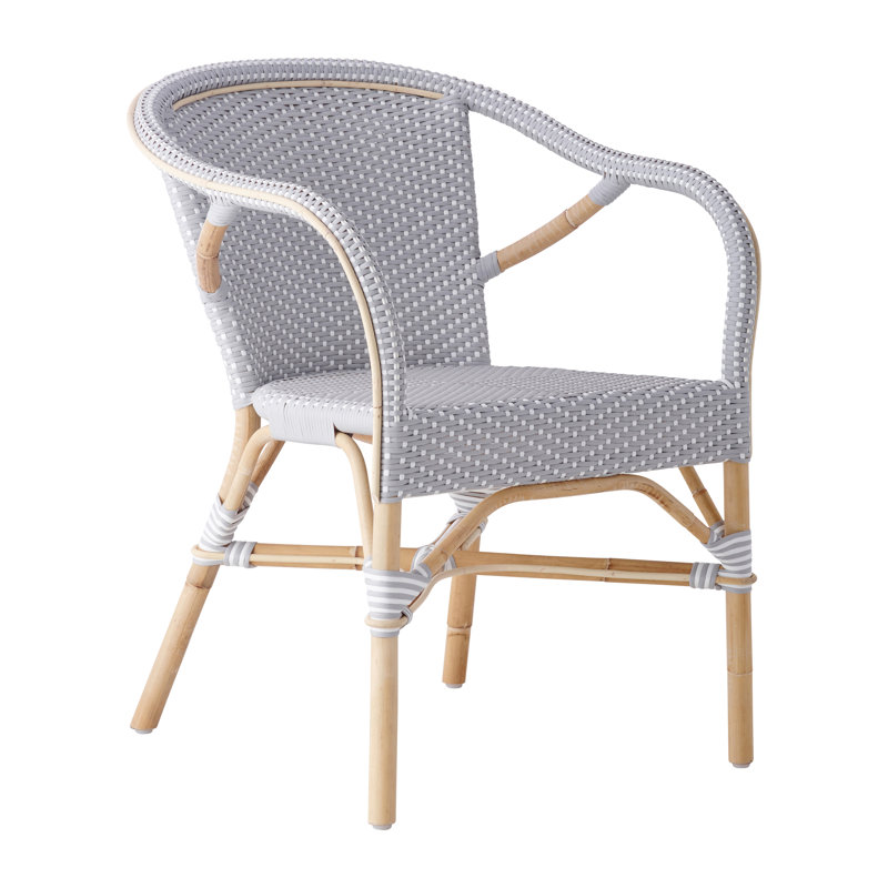 Madeleine Rattan Bistro Armchair, Gray/White Dots