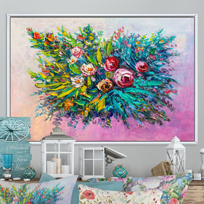 Peinture multicolore de marguerites - œuvre d'art traditionnelle sur toile