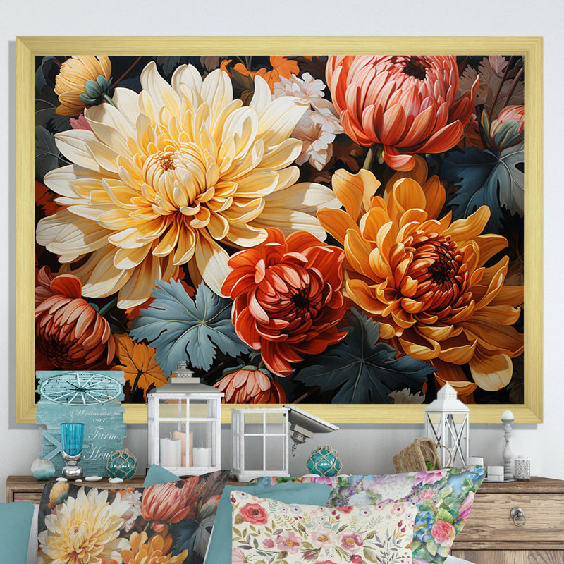 Chrysanthèmes Collage d'automne II, H 30 po x l 40 po x P 1,5 po, Toile tendue