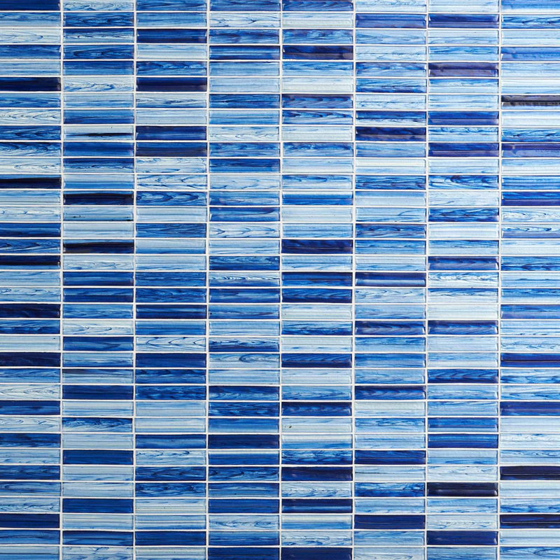 Maya Stacked 12x12 Polished Glass Mosaic Tile, Stacked Azur