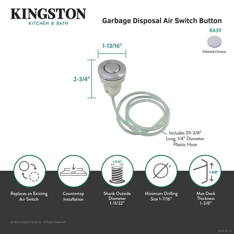 Gourmetier Trimscape Disposal Air Switch, Chrome poli