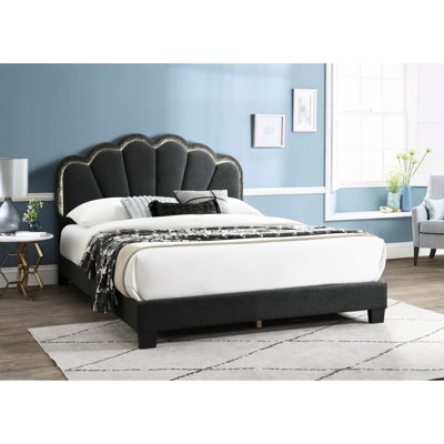 Grand lit moderne avec tête de lit en laine et tissu d'ameublement en tissu de couleur plateforme gris anthracite