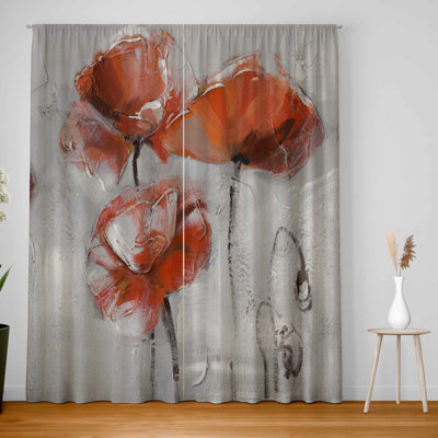 Red Flowers Blackout Curtains Pair for Home Decor | Stylish