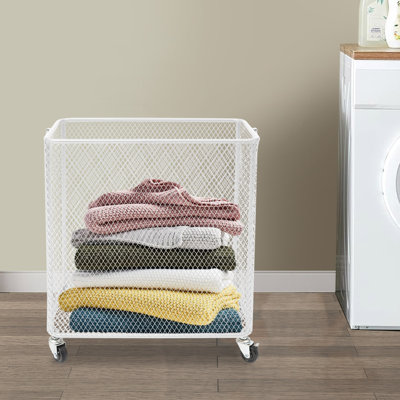 Metal Mesh Laundry Storage Cart, Laundry Basket With Wheels