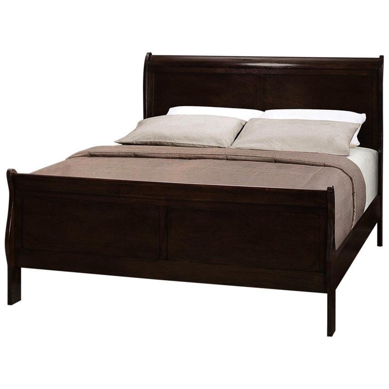 Lit cappuccino, élément de chambre à coucher chaleureux, lit de style classique avec structure en bois franc asiatique en cappuccino, cadre pour