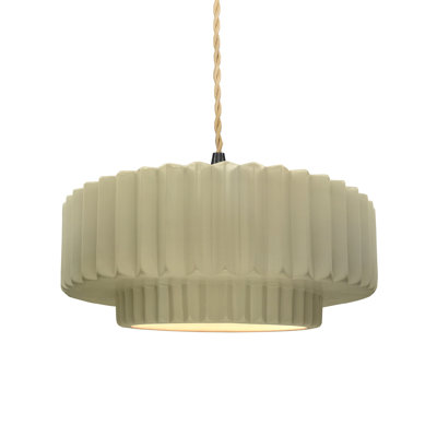 Luminaire suspendu tambour 1 lumière Gela - Cordon torsadé beige - DEL intégrée