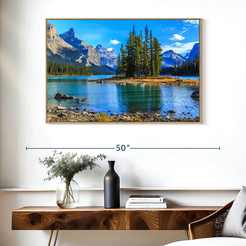 Lac Maligne, Cadre flottant en bois naturel, 40 po x 27 po