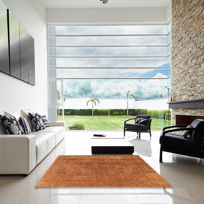 Tapis oriental orange Persei, Carré 3 pis