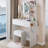 Round LED Mirror Vanity Table with Cushioned Stool and USB Power Socket-914382134