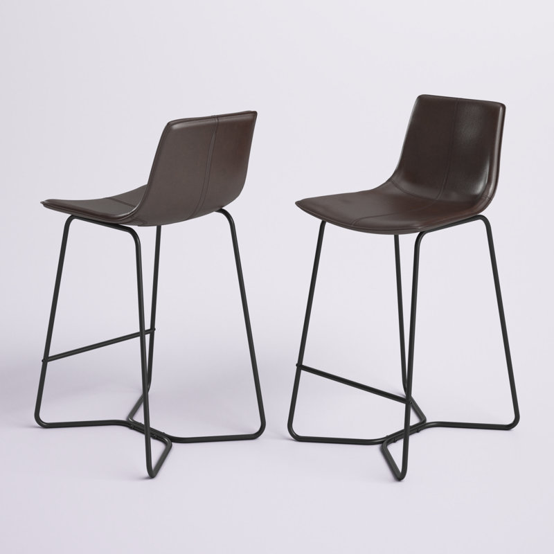 Chaises de pub en cuir reconstitué Winschoten Live Edge, brun foncé