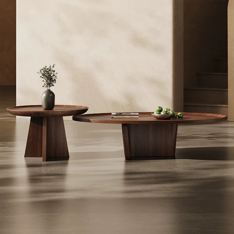Nesting Oval Coffee Table, Ash Side Table Walnut Wood Coffee Table Set(Set of 2)