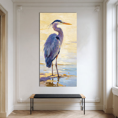 Art mural vertical sur toile héron bleu