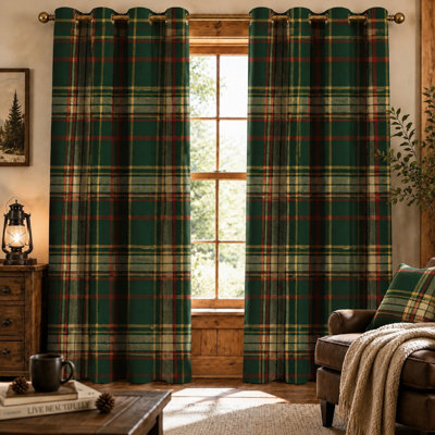 2 pièces de rideaux bloquant le soleil à carreaux classiques, style tartan confortable, anneau isolant thermique pour la décoration de la chambre du salon pour la maison