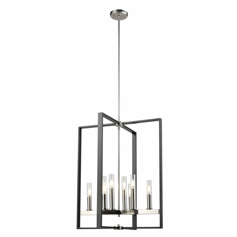 Lustre géométrique 8 lumières unique Nahlia, Nickel satiné / graphite